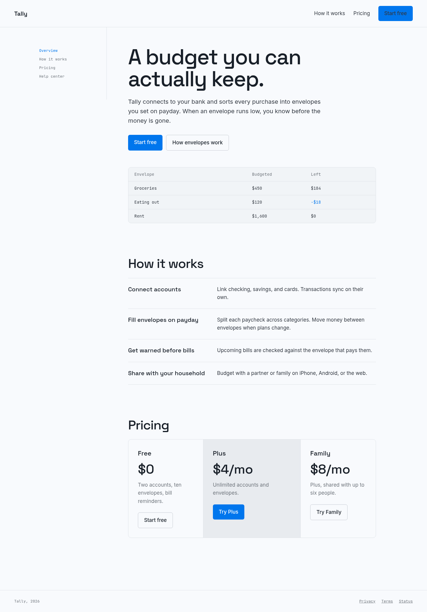 After: Tally landing page with Hallmark