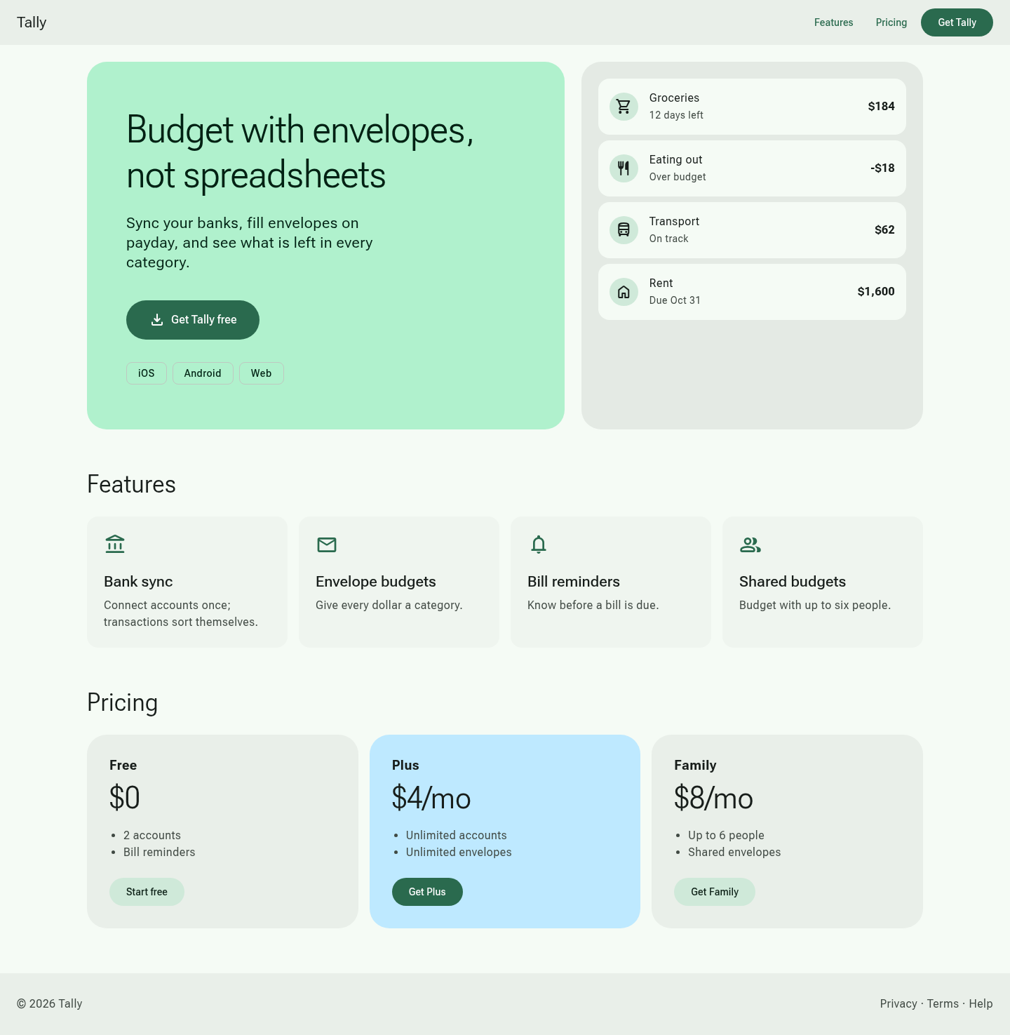 After: Tally landing page with material-3-skill