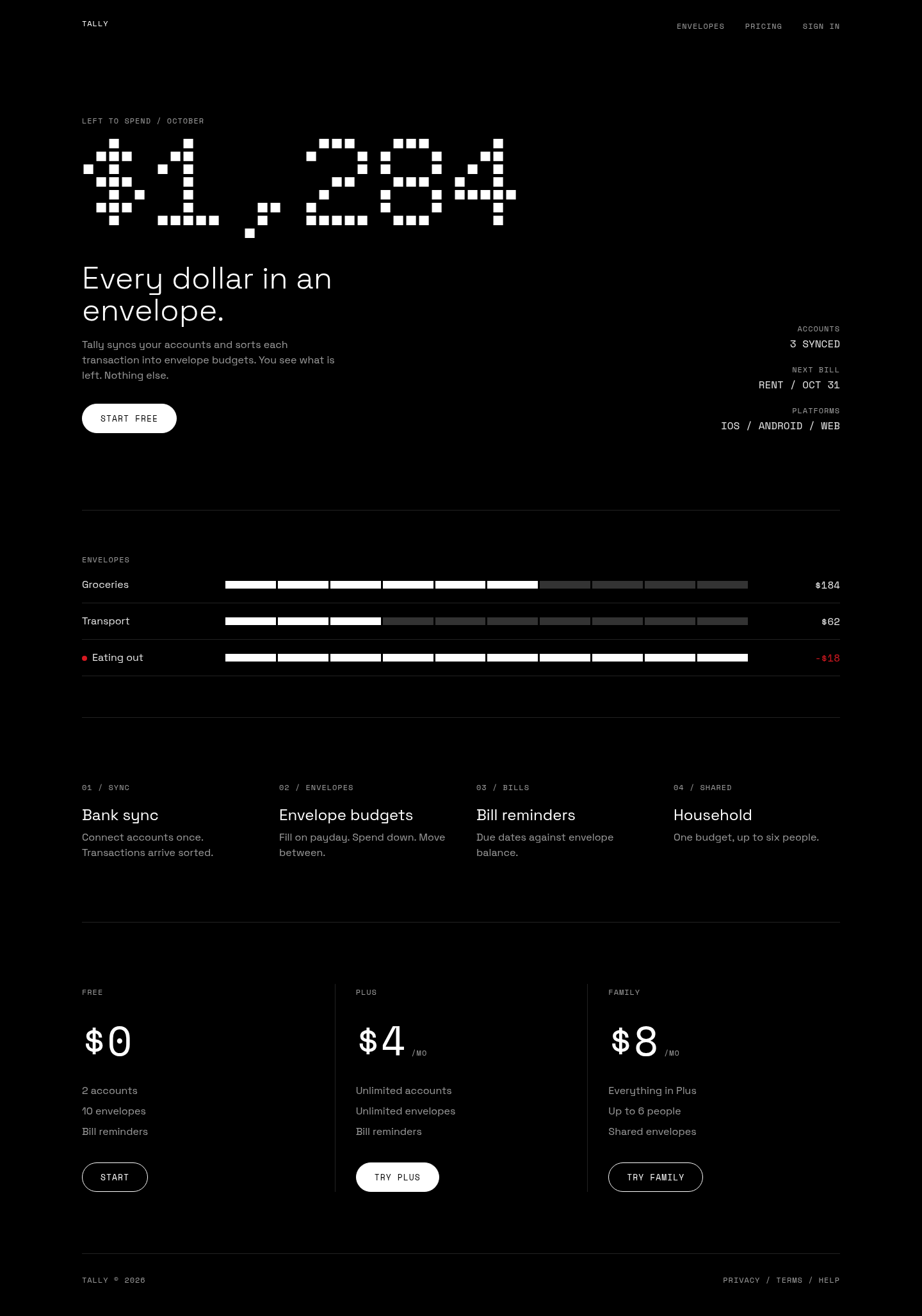 After: Tally landing page with nothing-design-skill