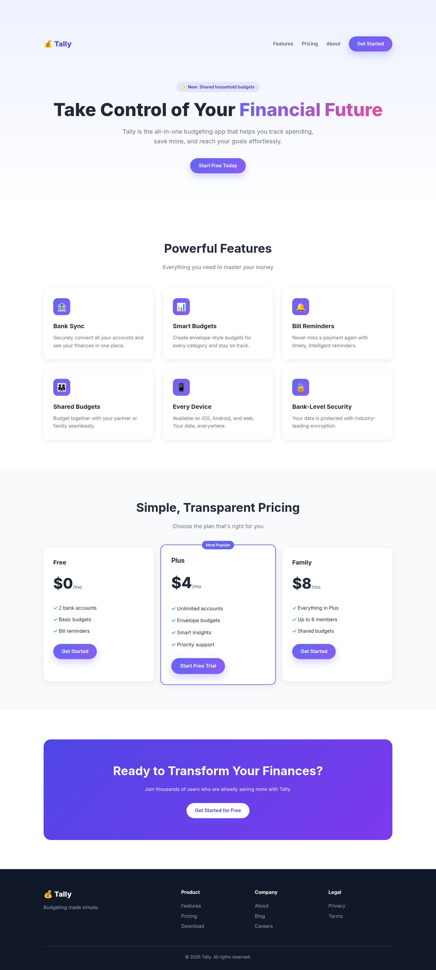 Before: Tally landing page without any skill